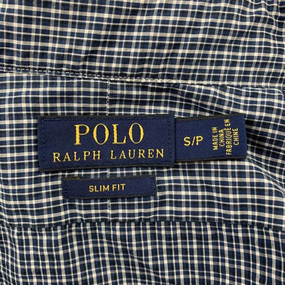 POLO by RALPH LAUREN Size S Navy Plaid Cotton Button Up Long Sleeve Shirt - Picture 4 of 4